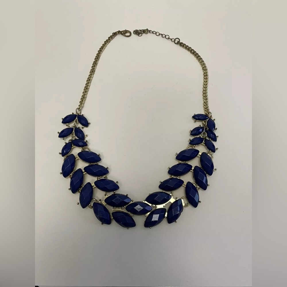 Costume Jewelry Blue Stone and Gold Tone Necklace